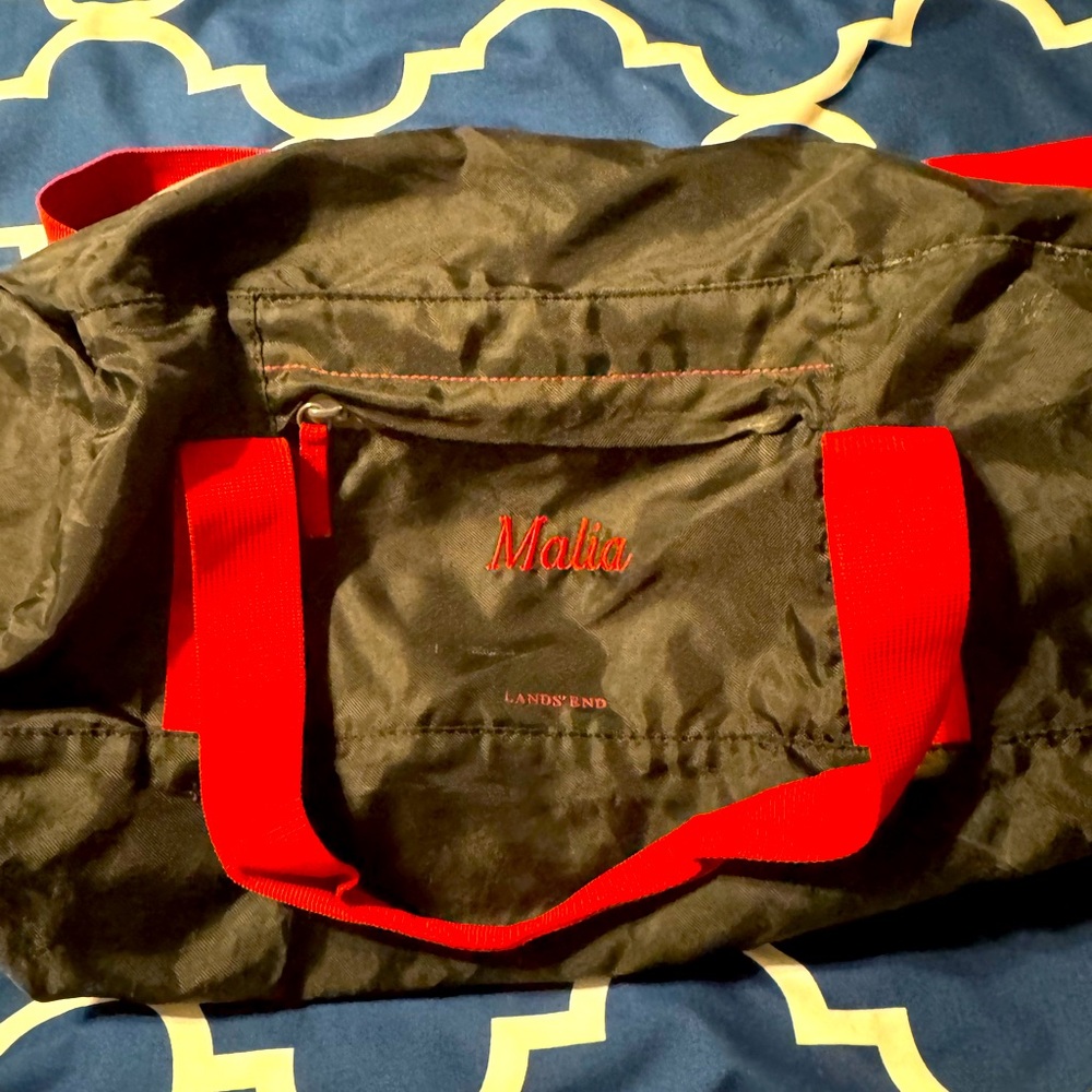 Like new monogrammed red and black gym bag “malia”